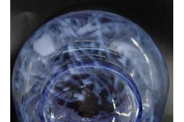 当時物　マーブルガラス　どこか懐かしい風合いが魅力のキャンディーポット&鉢2点セット(吹雪、吹きガラス、深皿、菓子瓶、小物入れ、和ガラス、硝子)(R-082930)
