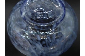 当時物　マーブルガラス　どこか懐かしい風合いが魅力のキャンディーポット&鉢2点セット(吹雪、吹きガラス、深皿、菓子瓶、小物入れ、和ガラス、硝子)(R-082930)