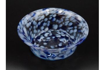 当時物　マーブルガラス　どこか懐かしい風合いが魅力のキャンディーポット&鉢2点セット(吹雪、吹きガラス、深皿、菓子瓶、小物入れ、和ガラス、硝子)(R-082930)