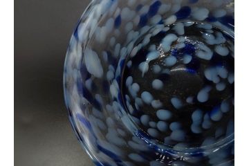 当時物　マーブルガラス　どこか懐かしい風合いが魅力のキャンディーポット&鉢2点セット(吹雪、吹きガラス、深皿、菓子瓶、小物入れ、和ガラス、硝子)(R-082930)