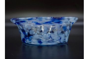 当時物　マーブルガラス　どこか懐かしい風合いが魅力のキャンディーポット&鉢2点セット(吹雪、吹きガラス、深皿、菓子瓶、小物入れ、和ガラス、硝子)(R-082930)