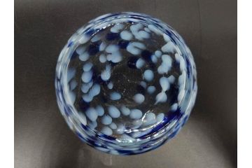当時物　マーブルガラス　どこか懐かしい風合いが魅力のキャンディーポット&鉢2点セット(吹雪、吹きガラス、深皿、菓子瓶、小物入れ、和ガラス、硝子)(R-082930)