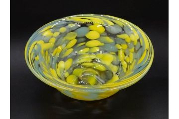 当時物　マーブルガラス　どこか懐かしい風合いが魅力のキャンディーポット&鉢2点セット(吹雪、吹きガラス、深皿、菓子瓶、小物入れ、和ガラス、硝子)(R-082930)
