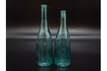 大正〜昭和初期　レトロ　エンボス　時を重ねた味わ深いガラス瓶6点セット(ソースボトル、白玉、三ツ矢、カゴメ、フマキラー、和ガラス、硝子、ビン、ボトル、花瓶、花入、花生、花器、一輪挿し)(R-082931)