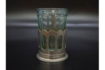 戦前　当時物　優雅な印象を感じるグラス4客セット(桜マーク、硝子、ガラス、コップホルダー付)(R-082936)