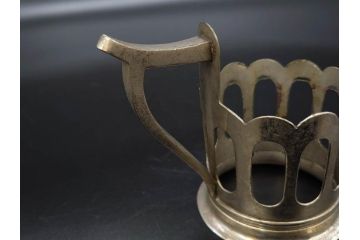 戦前　当時物　優雅な印象を感じるグラス4客セット(桜マーク、硝子、ガラス、コップホルダー付)(R-082936)