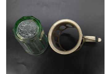 戦前　当時物　優雅な印象を感じるグラス4客セット(桜マーク、硝子、ガラス、コップホルダー付)(R-082936)