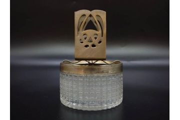 戦前　当時物　上品な佇まいの灰皿&小物入れ(アシュトレイ、キャニスター、硝子、ガラス、蓋付き)(R-082937)