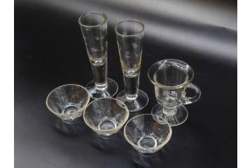 戦前　当時物　切子　アイスクリーム　氷コップ　レトロな雰囲気漂うグラスなど6点セット(デザートカップ、ミニボウル、深皿、小鉢、硝子、ガラス)(R-082938)