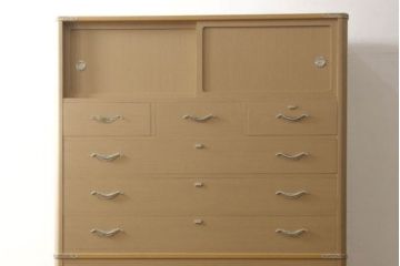 中古　美品　大阪泉州桐箪笥　特注　汚れが付きにくいメラミン化粧板を使った総桐箪笥・上段(総桐たんす、和たんす、和タンス、収納箪笥、衣装箪笥、チェスト、引き出し)(R-081760)