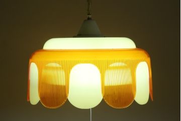 和製ビンテージ　昭和レトロ　ナショナル製　松下電工株式会社　レトロでポップな可愛らしい天井照明(ペンダントライト、吊り下げ照明、電笠、ランプシェード、オレンジ、ヴィンテージ)(R-082962)