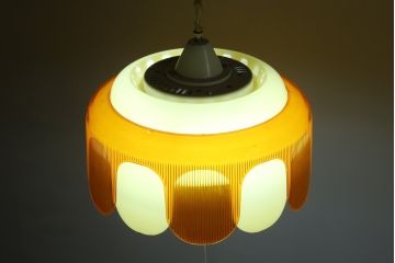 和製ビンテージ　昭和レトロ　ナショナル製　松下電工株式会社　レトロでポップな可愛らしい天井照明(ペンダントライト、吊り下げ照明、電笠、ランプシェード、オレンジ、ヴィンテージ)(R-082962)