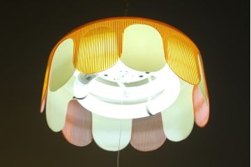 和製ビンテージ　昭和レトロ　ナショナル製　松下電工株式会社　レトロでポップな可愛らしい天井照明(ペンダントライト、吊り下げ照明、電笠、ランプシェード、オレンジ、ヴィンテージ)(R-082962)