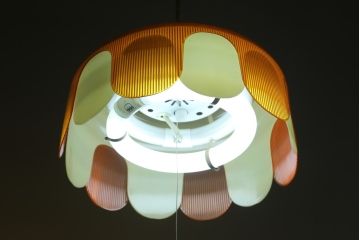 和製ビンテージ　昭和レトロ　ナショナル製　松下電工株式会社　レトロでポップな可愛らしい天井照明(ペンダントライト、吊り下げ照明、電笠、ランプシェード、オレンジ、ヴィンテージ)(R-082962)