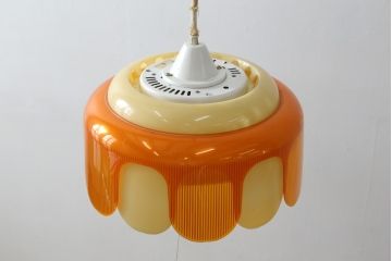 和製ビンテージ　昭和レトロ　ナショナル製　松下電工株式会社　レトロでポップな可愛らしい天井照明(ペンダントライト、吊り下げ照明、電笠、ランプシェード、オレンジ、ヴィンテージ)(R-082962)