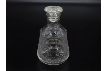 当時物　プレスガラス　レトロな味わい深いガラス瓶5点セット(ビン、醤油差し、あやめ、菖蒲、エンボス、花、桜、硝子)(R-082968)