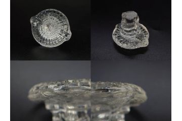 当時物　プレスガラス　レトロな味わい深いガラス瓶5点セット(ビン、醤油差し、あやめ、菖蒲、エンボス、花、桜、硝子)(R-082968)