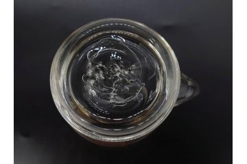 戦前　当時物　吹きガラス　落ち着いた佇まいの計量カップ2点セット(ジョッキ、花器、花瓶、花入、花生、フラワーベース、硝子、目盛付き)(R-082969)