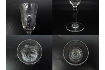昭和初期〜中期　切子　様々なデザインが楽しめるグラス9点セット(カクテル、ワイン、リキュール、バラ、薔薇、花、葡萄、ぶどう、和ガラス、硝子、酒器、酒杯)(R-082973)