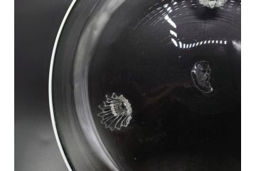 戦前　当時物　乳白縁　シンプルながら上品な佇まいの脚付きガラスボウル(ガラス鉢、深皿、フルーツ、コンポート、三つ足、和ガラス、硝子)(R-082974)