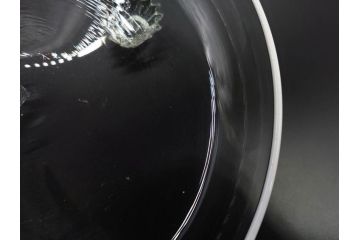 戦前　当時物　乳白縁　シンプルながら上品な佇まいの脚付きガラスボウル(ガラス鉢、深皿、フルーツ、コンポート、三つ足、和ガラス、硝子)(R-082974)