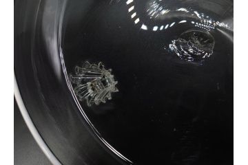 戦前　当時物　乳白縁　シンプルながら上品な佇まいの脚付きガラスボウル(ガラス鉢、深皿、フルーツ、コンポート、三つ足、和ガラス、硝子)(R-082974)
