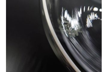 戦前　当時物　乳白縁　シンプルながら上品な佇まいの脚付きガラスボウル(ガラス鉢、深皿、フルーツ、コンポート、三つ足、和ガラス、硝子)(R-082974)