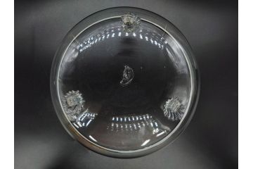 戦前　当時物　乳白縁　シンプルながら上品な佇まいの脚付きガラスボウル(ガラス鉢、深皿、フルーツ、コンポート、三つ足、和ガラス、硝子)(R-082974)