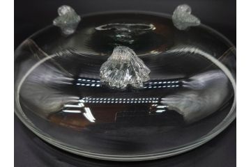 戦前　当時物　乳白縁　シンプルながら上品な佇まいの脚付きガラスボウル(ガラス鉢、深皿、フルーツ、コンポート、三つ足、和ガラス、硝子)(R-082974)