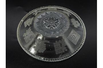 戦前　当時物　プレスガラス　大日本帝国戦捷紀念　東郷平八郎　ガラス皿2枚セット(A GOOD NAME IS BETTER THAN RICHES、格言皿、ポンド皿、小皿、戦勝記念、硝子、和ガラス)(R-082977)