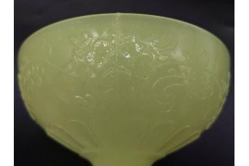 ウランガラス　プレスガラス　棗型(なつめ形)　碗型　黄練り　レトロな雰囲気溢れる氷コップ2客セット(花唐草文?、KY、グラス、硝子、和ガラス)(R-082978)