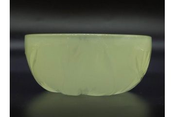 ウランガラス　黄練り　レース　どこか懐かしい雰囲気漂う小鉢2客セット(ガラス鉢、ボウル、深皿、和ガラス、硝子、プレスガラス)(R-082979)