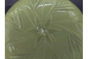 ウランガラス　黄練り　レース　どこか懐かしい雰囲気漂う小鉢2客セット(ガラス鉢、ボウル、深皿、和ガラス、硝子、プレスガラス)(R-082979)