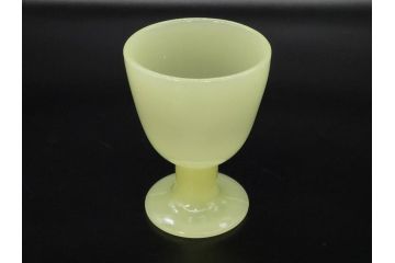 ウランガラス　プレスガラス　棗型(なつめ形)　黄練り　シンプルでレトロな佇まいの氷コップ2客セット(大・小、グラス、硝子、和ガラス)(R-082980)