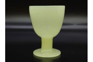 ウランガラス　プレスガラス　棗型(なつめ形)　黄練り　シンプルでレトロな佇まいの氷コップ2客セット(大・小、グラス、硝子、和ガラス)(R-082980)