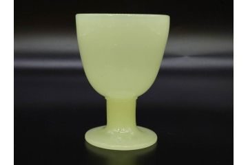 ウランガラス　プレスガラス　棗型(なつめ形)　黄練り　シンプルでレトロな佇まいの氷コップ2客セット(大・小、グラス、硝子、和ガラス)(R-082980)