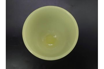 ウランガラス　プレスガラス　棗型(なつめ形)　黄練り　シンプルでレトロな佇まいの氷コップ2客セット(大・小、グラス、硝子、和ガラス)(R-082980)