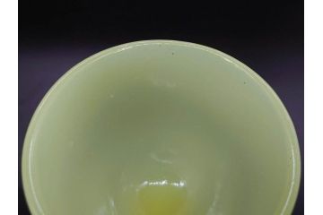 ウランガラス　プレスガラス　棗型(なつめ形)　黄練り　シンプルでレトロな佇まいの氷コップ2客セット(大・小、グラス、硝子、和ガラス)(R-082980)
