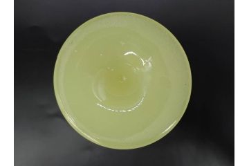 ウランガラス　プレスガラス　棗型(なつめ形)　黄練り　シンプルでレトロな佇まいの氷コップ2客セット(大・小、グラス、硝子、和ガラス)(R-082980)