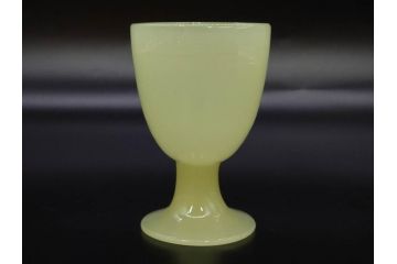 ウランガラス　プレスガラス　棗型(なつめ形)　黄練り　シンプルでレトロな佇まいの氷コップ2客セット(大・小、グラス、硝子、和ガラス)(R-082980)