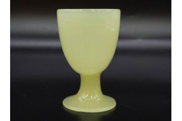 ウランガラス　プレスガラス　棗型(なつめ形)　黄練り　シンプルでレトロな佇まいの氷コップ2客セット(大・小、グラス、硝子、和ガラス)(R-082980)