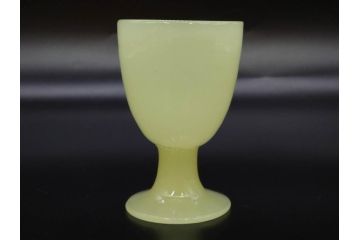 ウランガラス　プレスガラス　棗型(なつめ形)　黄練り　シンプルでレトロな佇まいの氷コップ2客セット(大・小、グラス、硝子、和ガラス)(R-082980)