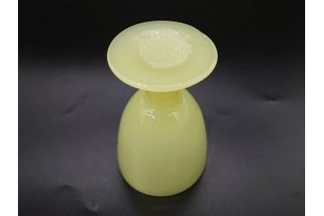 ウランガラス　プレスガラス　棗型(なつめ形)　黄練り　シンプルでレトロな佇まいの氷コップ2客セット(大・小、グラス、硝子、和ガラス)(R-082980)