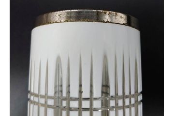 明治〜大正　外切子　色被せ　白　落ち着きのある上品な佇まいが魅力の小物入れ(灰皿、アッシュトレイ、和ガラス、硝子)(R-082981)