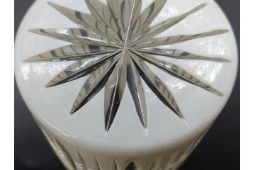 明治〜大正　外切子　色被せ　白　落ち着きのある上品な佇まいが魅力の小物入れ(灰皿、アッシュトレイ、和ガラス、硝子)(R-082981)