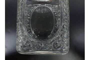 戦前　当時物　大胆にあしらわれた唐草模様が目を引くキャンディーポット(菓子瓶、あめや瓶、飴屋、砂糖壺、ガラス瓶、ガラスビン、蓋(フタ)付き、菓子瓶、ボンボン入れ、小物入れ、硝子)(R-082985)