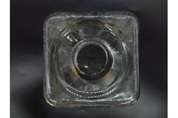 戦前　当時物　大胆にあしらわれた唐草模様が目を引くキャンディーポット(菓子瓶、あめや瓶、飴屋、砂糖壺、ガラス瓶、ガラスビン、蓋(フタ)付き、菓子瓶、ボンボン入れ、小物入れ、硝子)(R-082985)