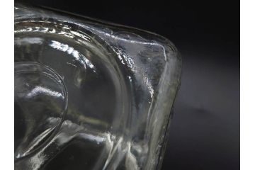 戦前　当時物　大胆にあしらわれた唐草模様が目を引くキャンディーポット(菓子瓶、あめや瓶、飴屋、砂糖壺、ガラス瓶、ガラスビン、蓋(フタ)付き、菓子瓶、ボンボン入れ、小物入れ、硝子)(R-082985)