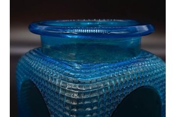 戦前　当時物　鮮やかなブルーカラーが置くだけでお部屋のアクセントになるキャンディーポット(青、菓子瓶、あめや瓶、飴屋、砂糖壺、ガラス瓶、ガラスビン、蓋(フタ)付き、菓子瓶、ボンボン入れ、小物入れ、硝子)(R-082987)