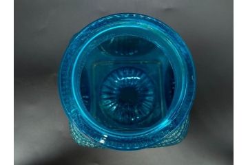 戦前　当時物　鮮やかなブルーカラーが置くだけでお部屋のアクセントになるキャンディーポット(青、菓子瓶、あめや瓶、飴屋、砂糖壺、ガラス瓶、ガラスビン、蓋(フタ)付き、菓子瓶、ボンボン入れ、小物入れ、硝子)(R-082987)